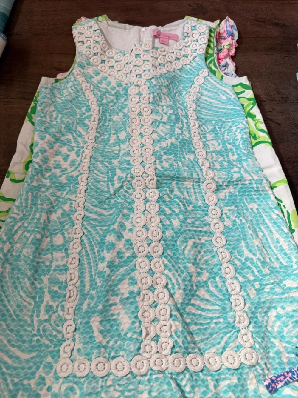Lilly Pulitzer Aqua & White Crochet-Trim Sleeveless Dress